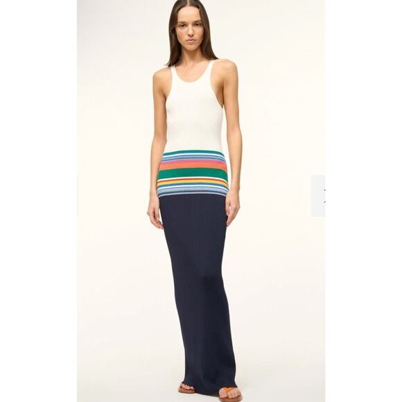 STAUD Womens Hibiscus Navy Colorblock Maxi Dress Size XS NWT $325 - Picture 2 of 14